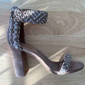 Jeffrey Campbell woven suede tan block heels 6.5